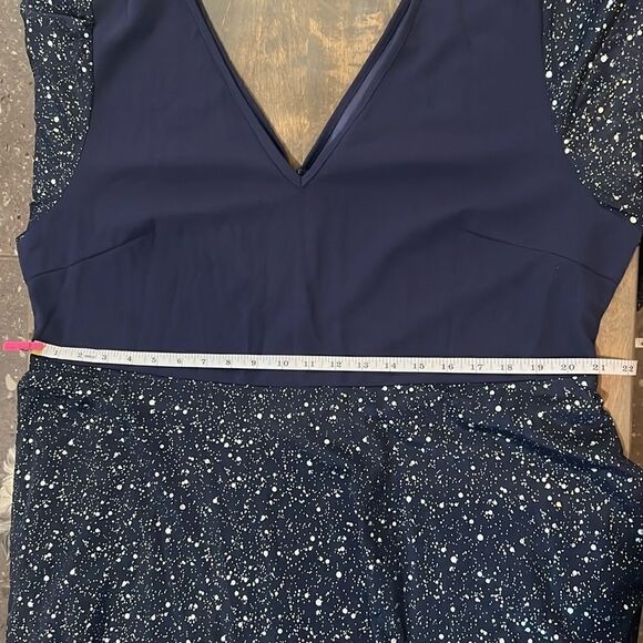 Plus Size Mesh Cocktail Party Dress V Neck Long Sleeve Sheer Formal Midi Dress - Picture 11 of 14